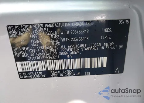 2015 Toyota Rav4 Limited from USA, damaged, VIN 2T3DFREV4FW343214
